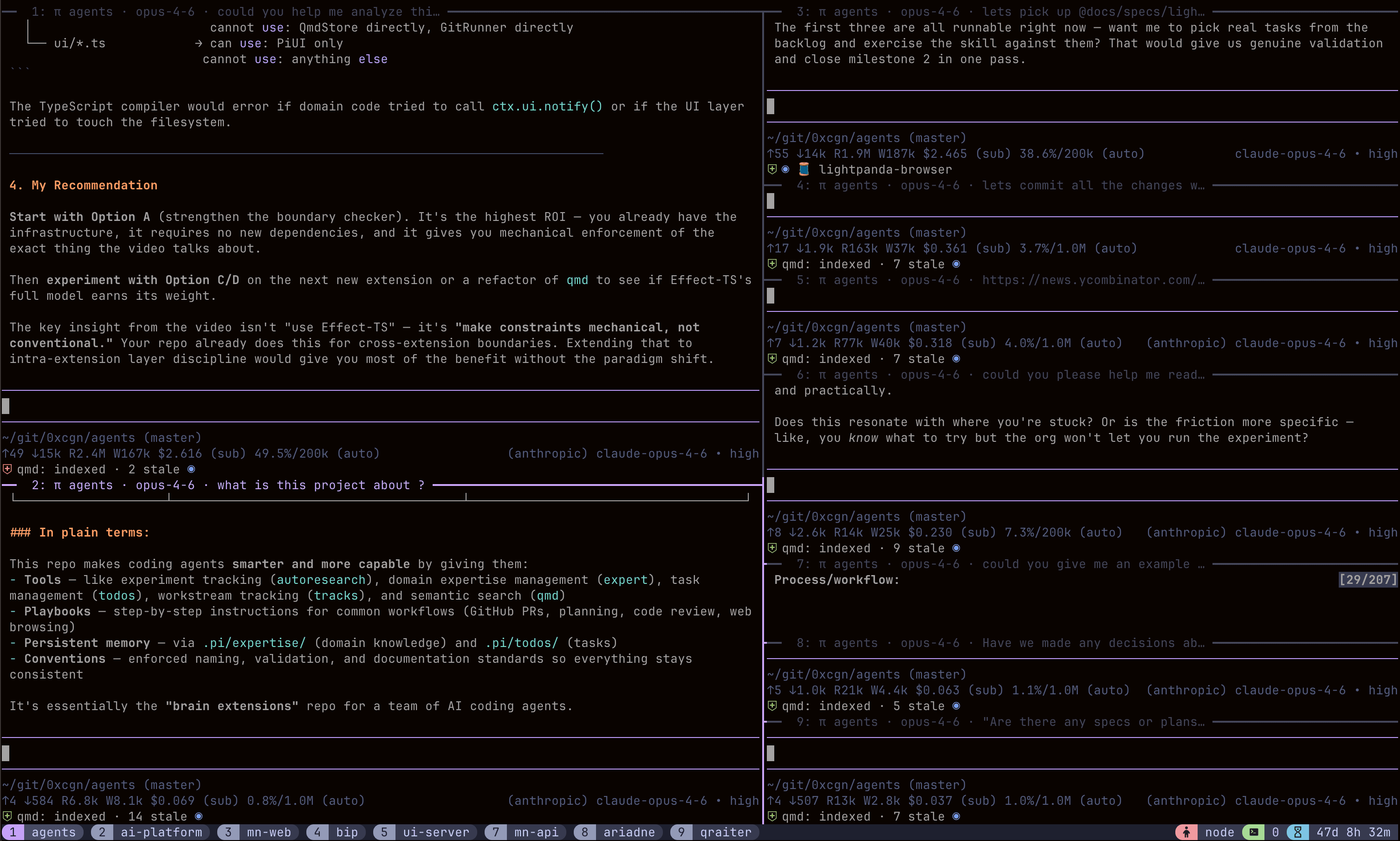 A typical day — tmux chaos across multiple repos and agent sessions